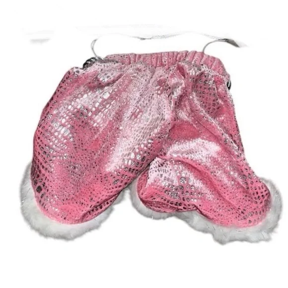 Build A Bear Workshop BAB Pink Velour Metallic Silver Winter Pants White Fur HTF - Picture 2 of 3